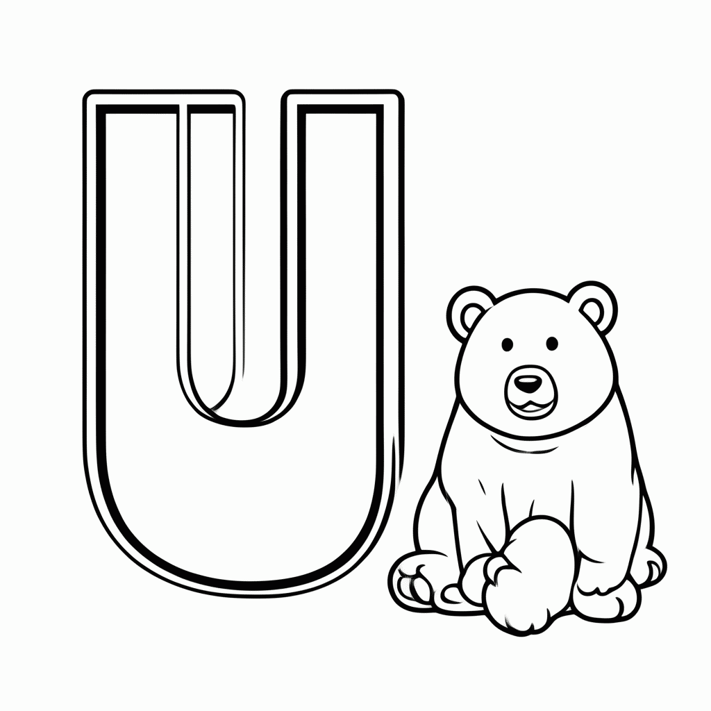 Desenho de U de Urso para colorir e imprimir grátis em folha A4