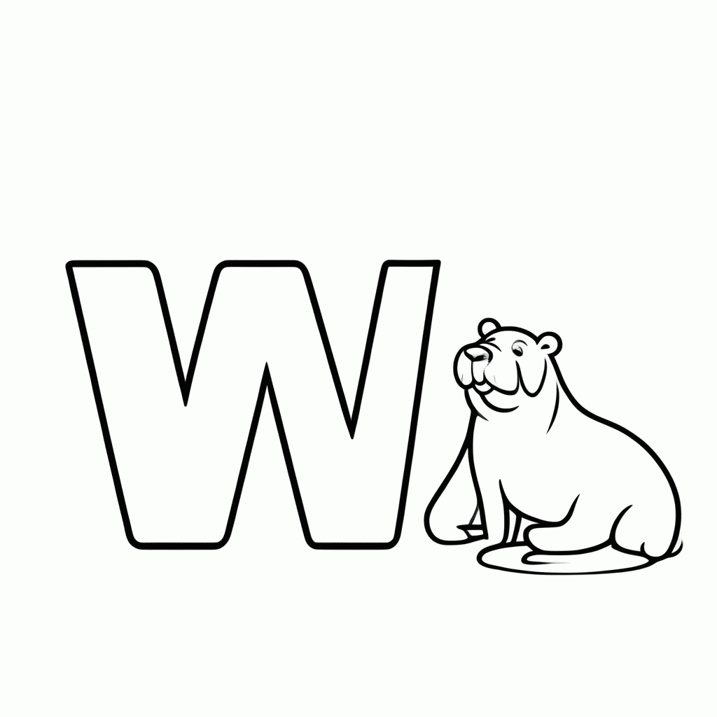 Desenho de W de Walrus para colorir e imprimir grátis em folha A4