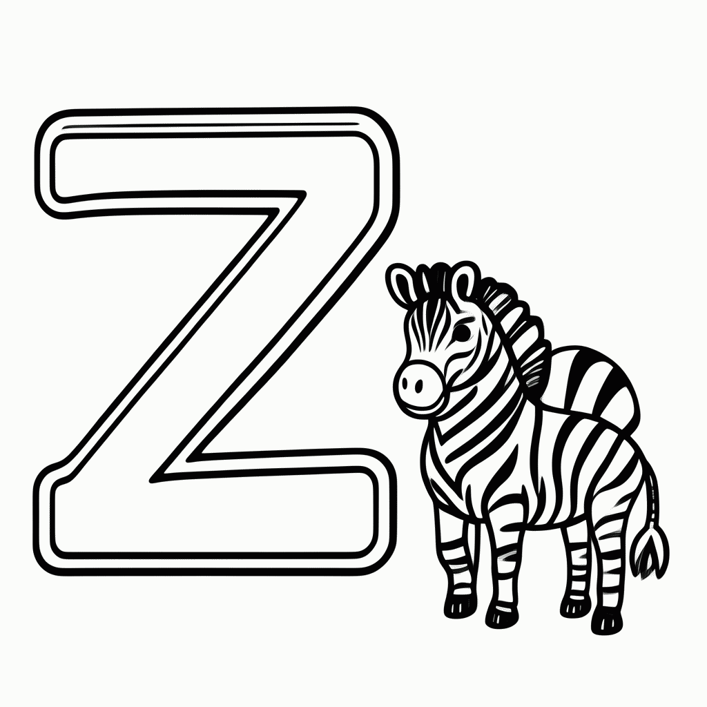 Desenho de Z de Zebra para colorir e imprimir grátis em folha A4