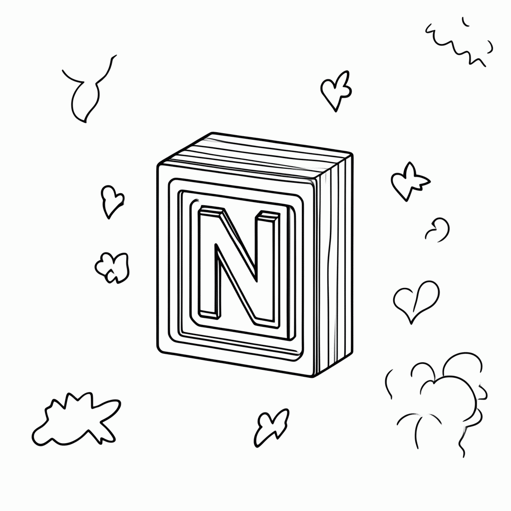 Desenho de Letra N para colorir e imprimir grátis em folha A4