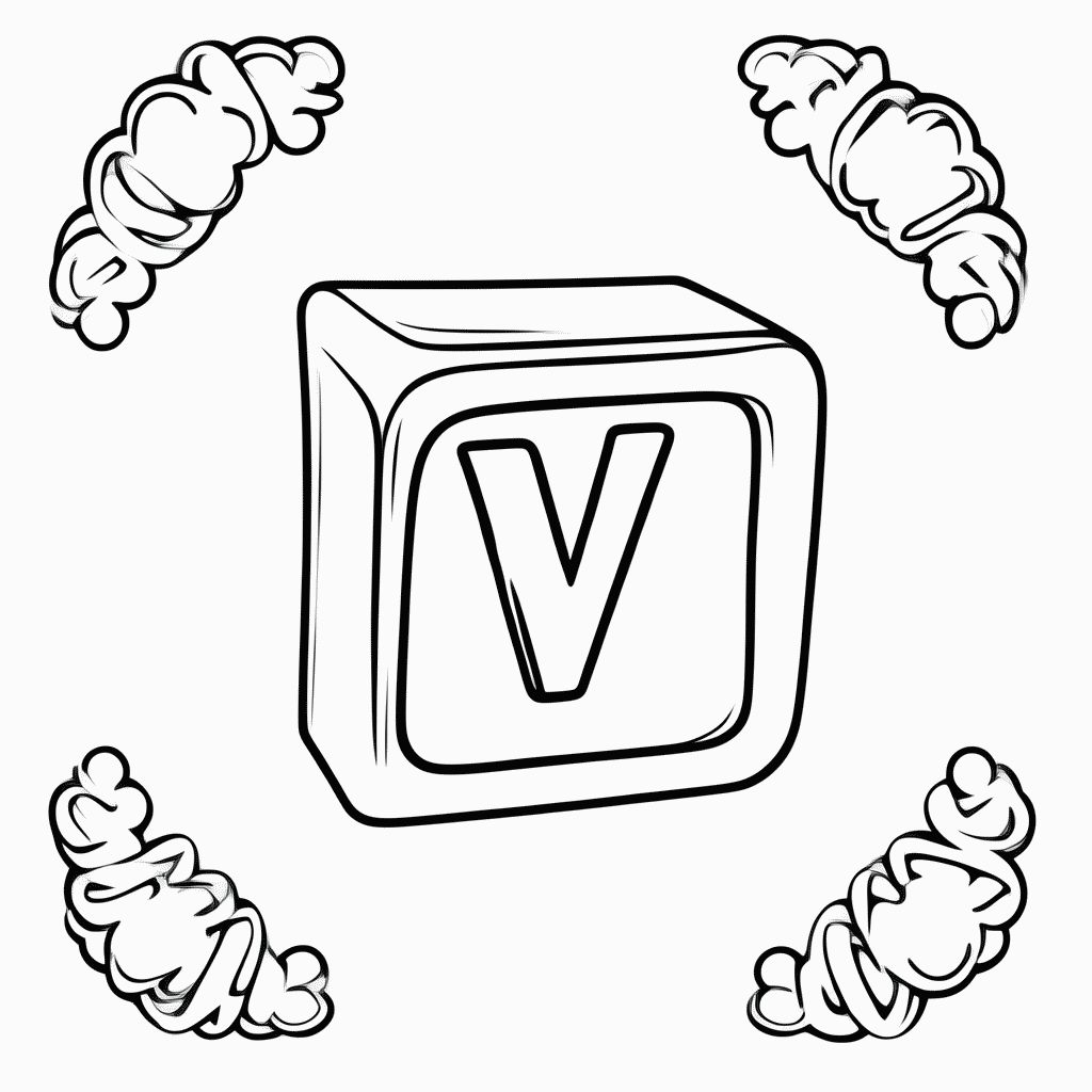 Desenho de Letra V para colorir e imprimir grátis em folha A4
