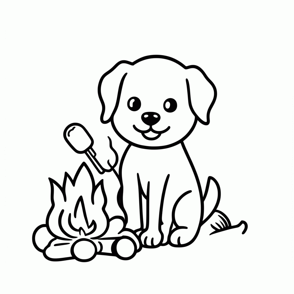Desenho de Cachorro na Fogueira para colorir e imprimir grátis em folha A4