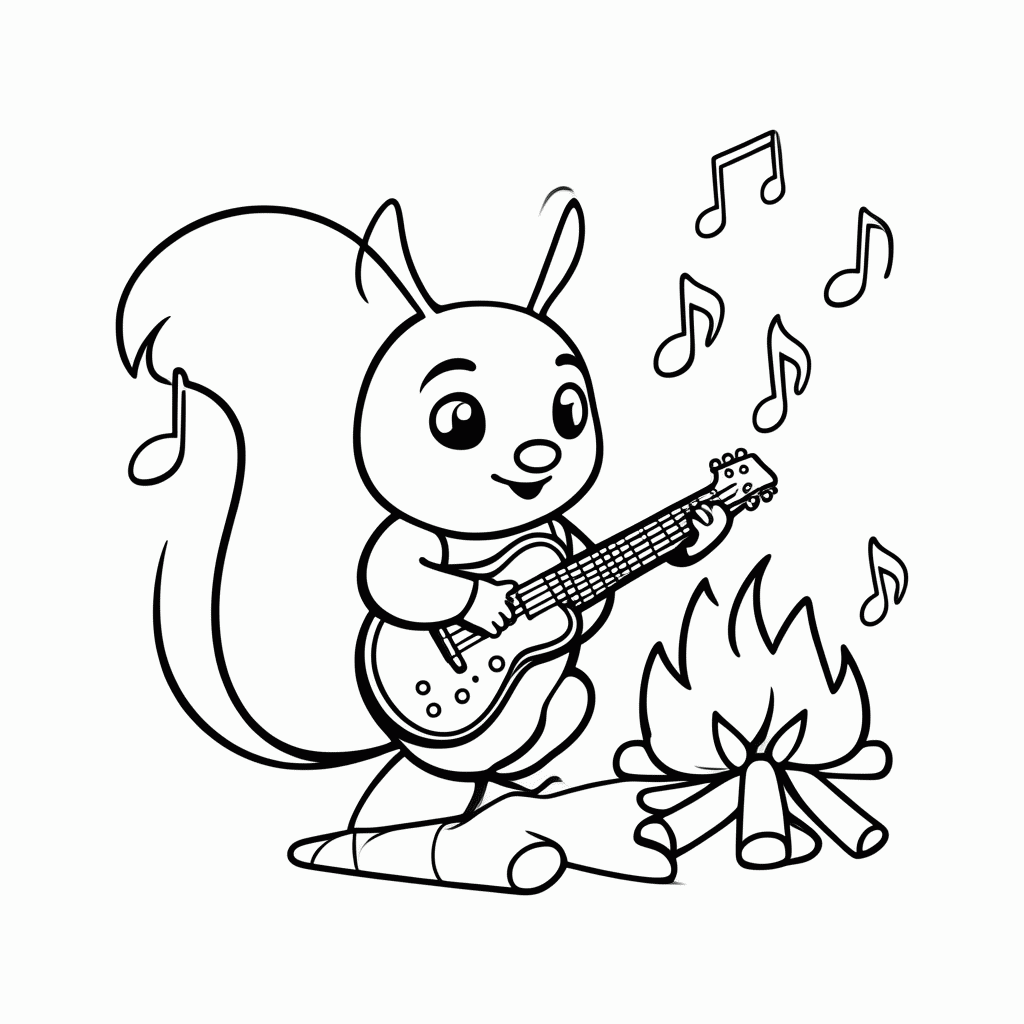 Desenho de Esquilo no Violão para colorir e imprimir grátis em folha A4