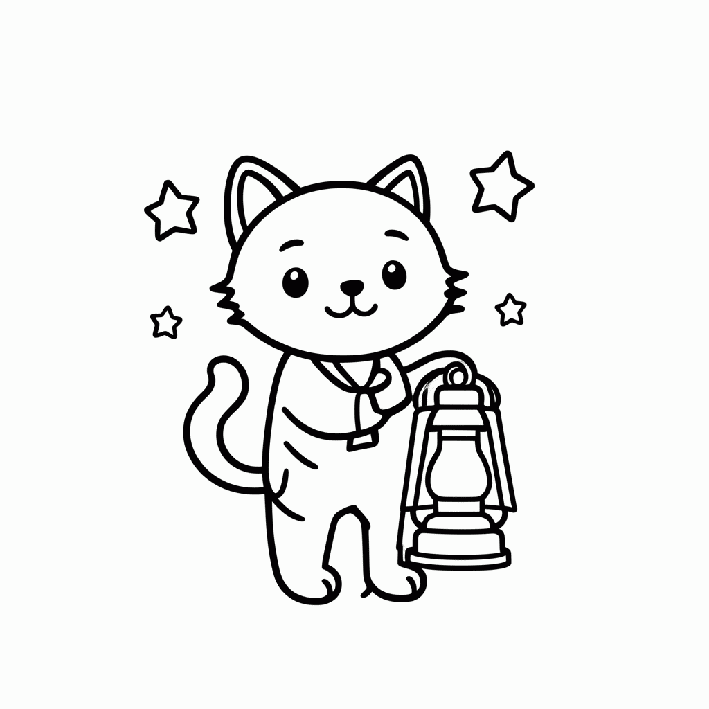 Desenho de Gato com Lanterna para colorir e imprimir grátis em folha A4