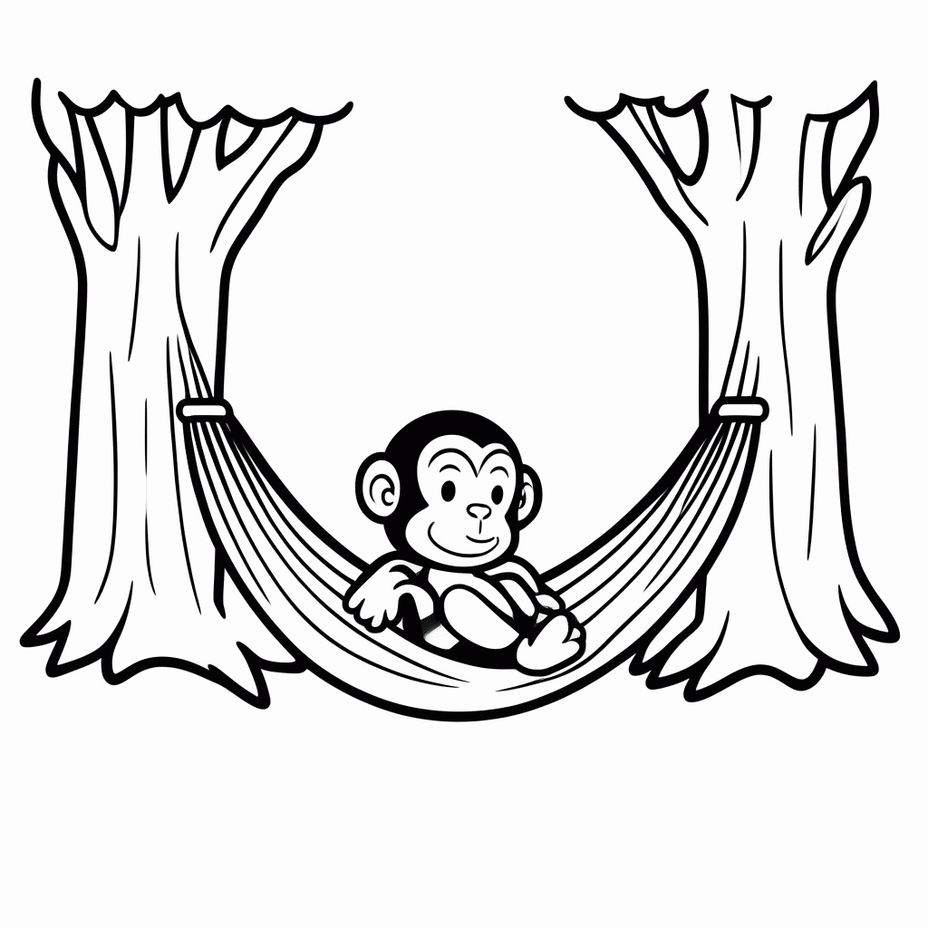 Desenho de Macaco na Rede para colorir e imprimir grátis em folha A4