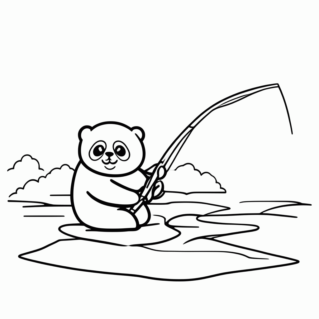 Desenho de Panda na Pescaria para colorir e imprimir grátis em folha A4