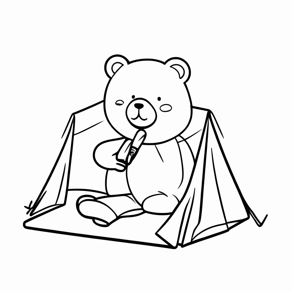 Desenho de Urso na Barraca para colorir e imprimir grátis em folha A4