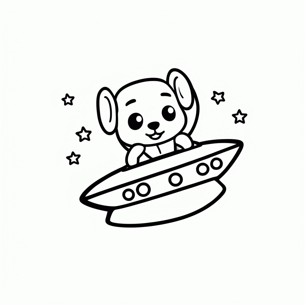 Desenho de Cachorro no Disco Voador para colorir e imprimir grátis em folha A4