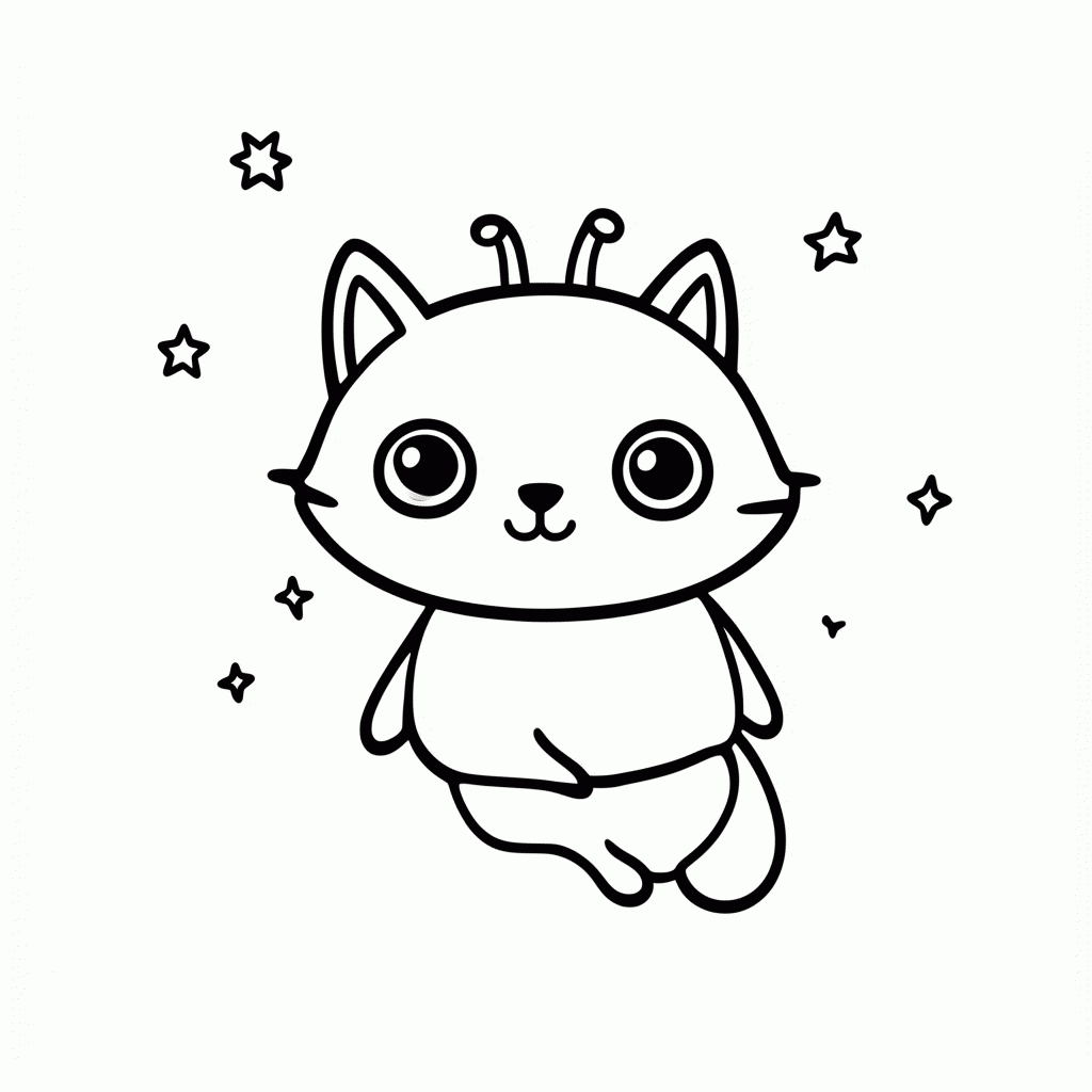Desenho de Gato Alien para colorir e imprimir grátis em folha A4