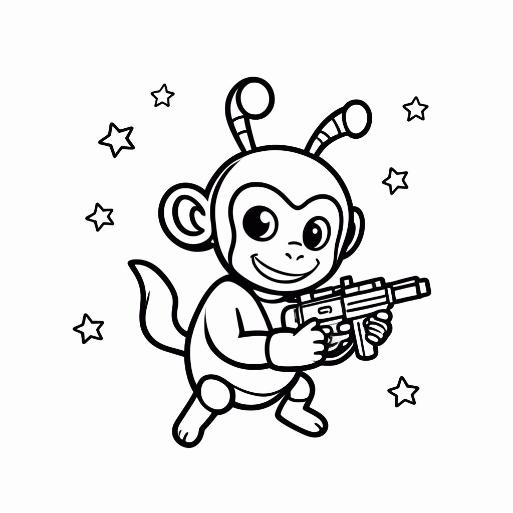 Desenho de Macaco Alien para colorir e imprimir grátis em folha A4