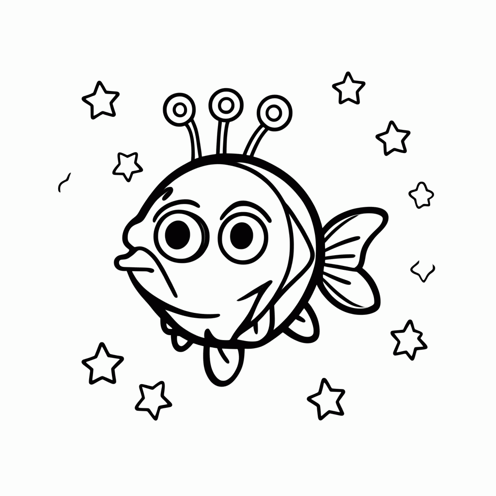 Desenho de Peixe Alien para colorir e imprimir grátis em folha A4