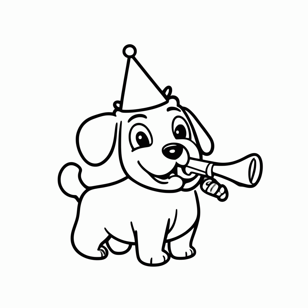 Desenho de Cachorro com Chapéu de Festa para colorir e imprimir grátis em folha A4