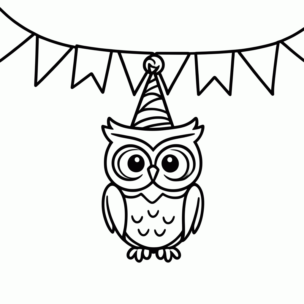 Desenho de Coruja na Festa para colorir e imprimir grátis em folha A4
