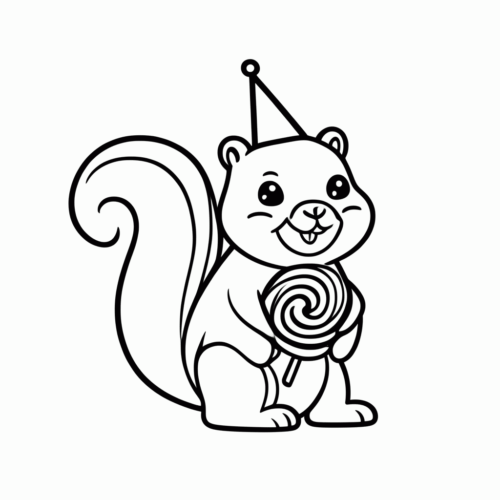 Desenho de Esquilo com Pirulito para colorir e imprimir grátis em folha A4