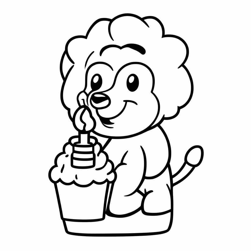 Desenho de Leão com Velinha para colorir e imprimir grátis em folha A4