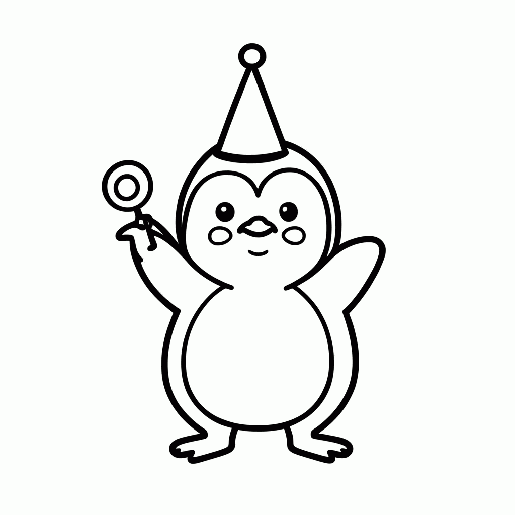 Desenho de Pinguim na Festa para colorir e imprimir grátis em folha A4
