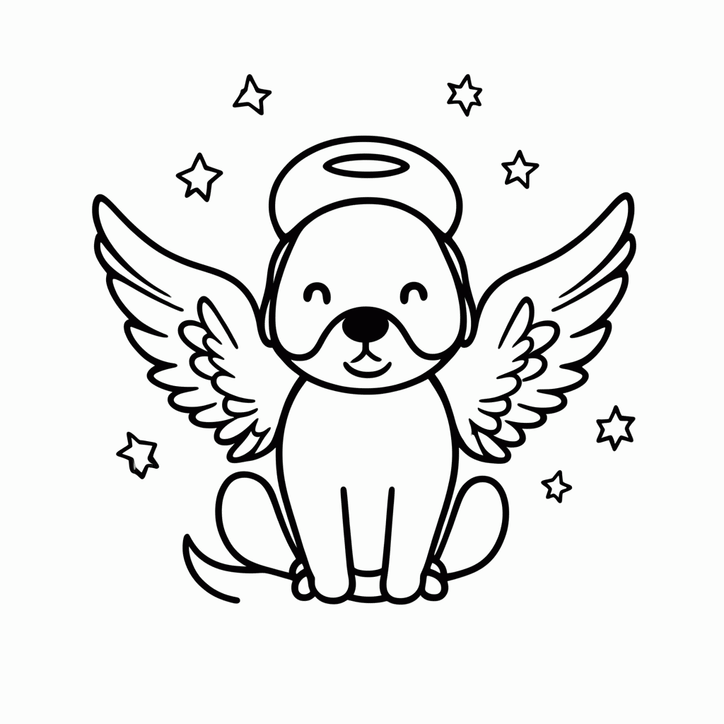 Desenho de Cachorro Anjinho para colorir e imprimir grátis em folha A4