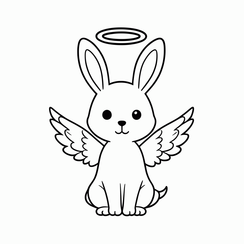 Desenho de Coelho Anjinho para colorir e imprimir grátis em folha A4