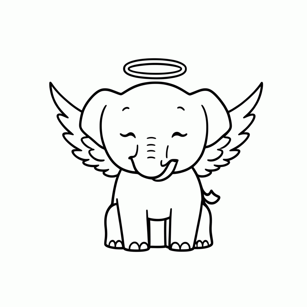 Desenho de Elefante Anjinho para colorir e imprimir grátis em folha A4
