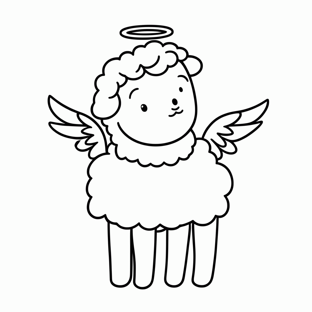 Desenho de Ovelha Anjinho para colorir e imprimir grátis em folha A4