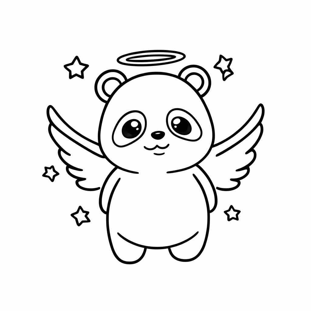 Desenho de Panda Anjinho para colorir e imprimir grátis em folha A4