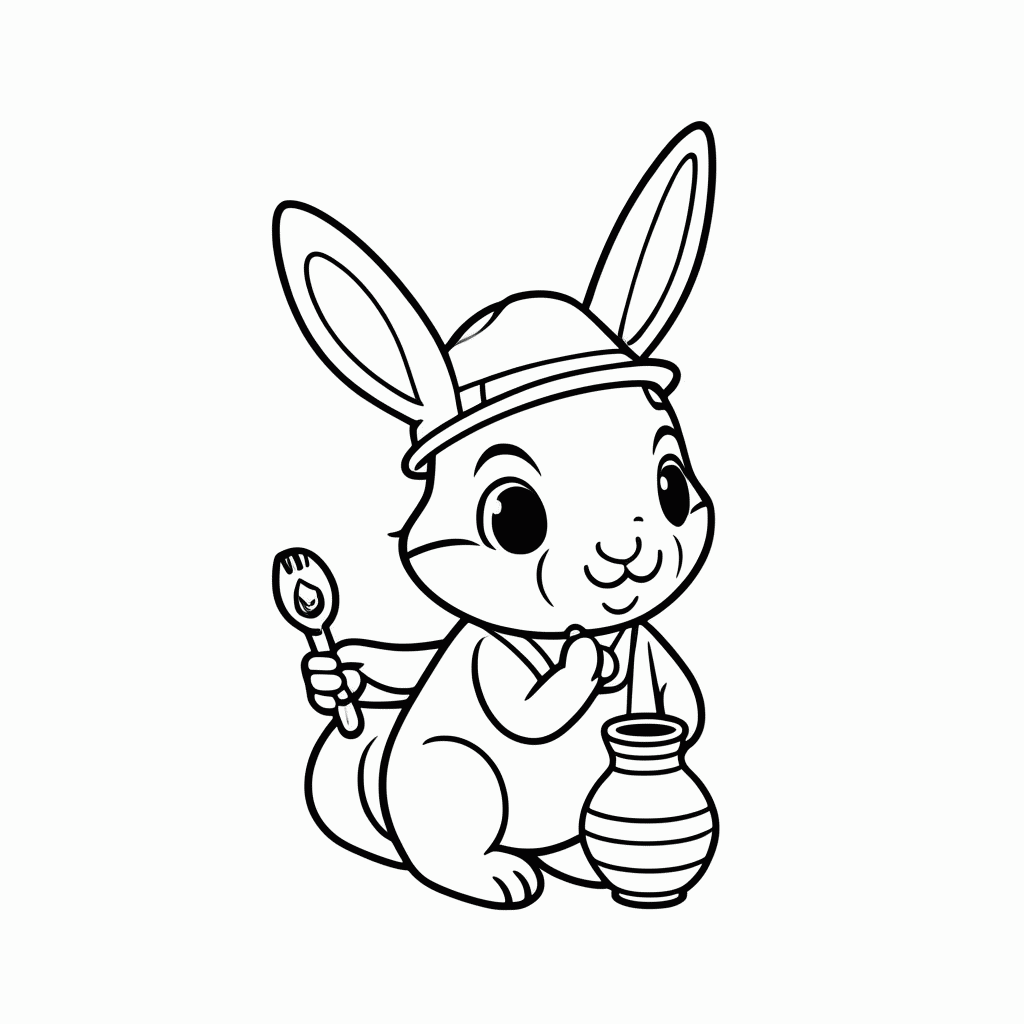 Desenho de Coelho Arqueólogo para colorir e imprimir grátis em folha A4