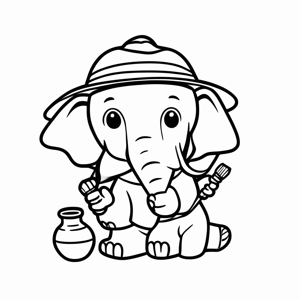Desenho de Elefante Arqueólogo para colorir e imprimir grátis em folha A4