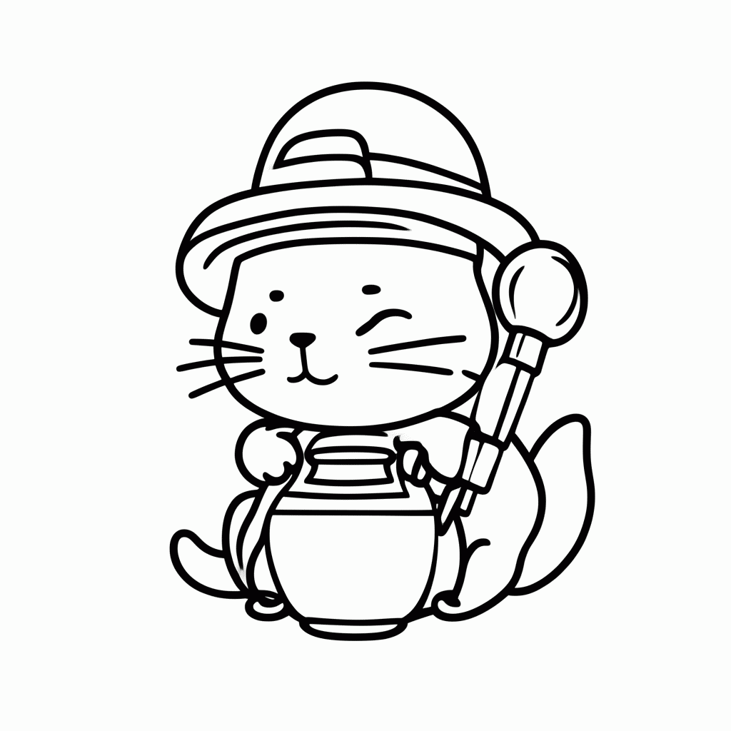 Desenho de Gato Arqueólogo para colorir e imprimir grátis em folha A4