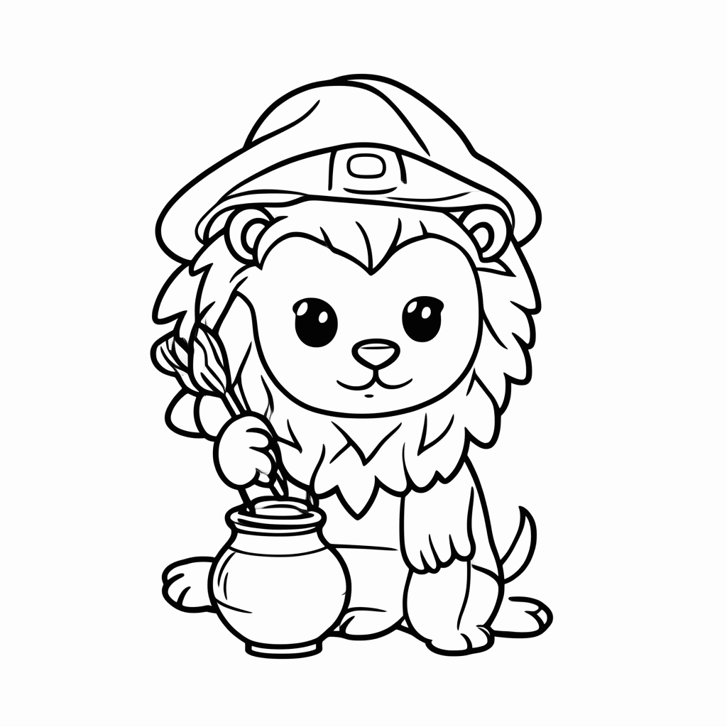 Desenho de Leão Arqueólogo para colorir e imprimir grátis em folha A4