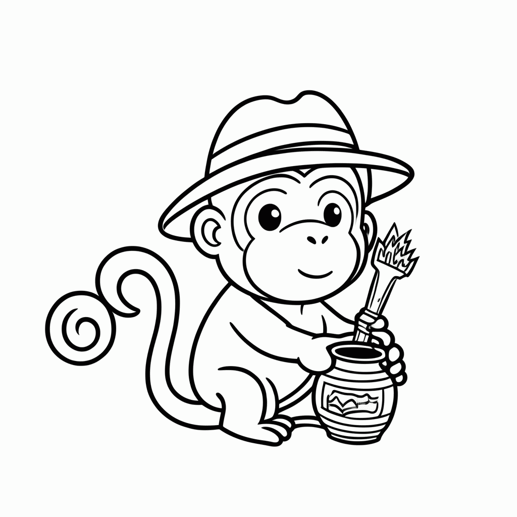 Desenho de Macaco Arqueólogo para colorir e imprimir grátis em folha A4