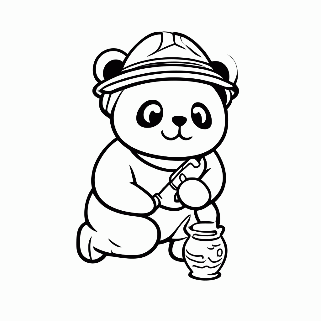 Desenho de Panda Arqueólogo para colorir e imprimir grátis em folha A4