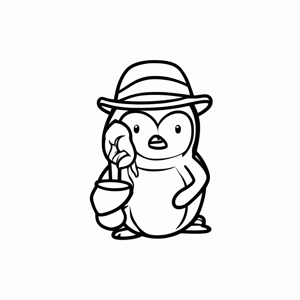 Desenho de Pinguim Arqueólogo para colorir e imprimir grátis em folha A4