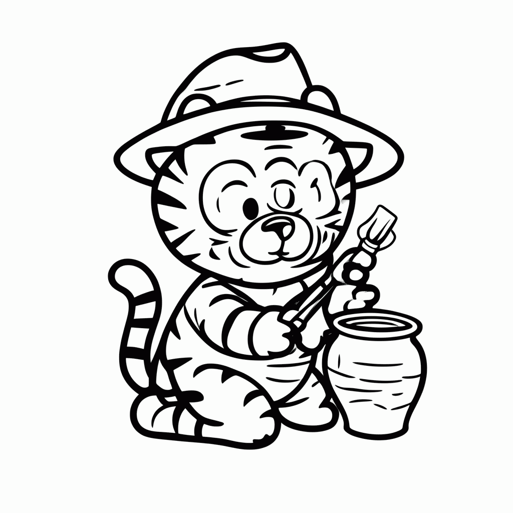 Desenho de Tigre Arqueólogo para colorir e imprimir grátis em folha A4