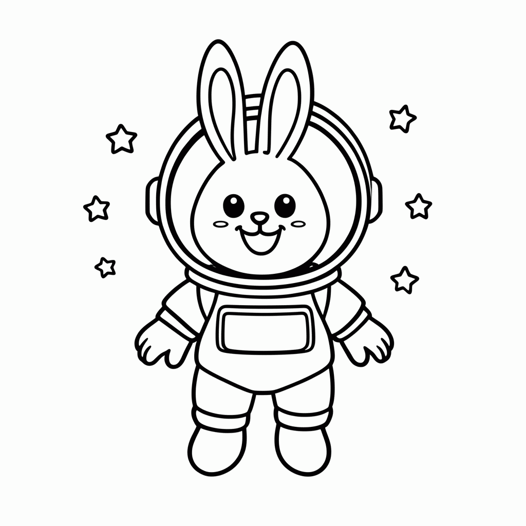 Desenho de Coelho Astronauta para colorir e imprimir grátis em folha A4
