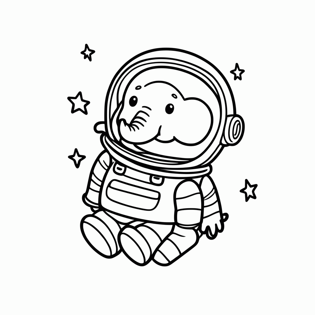 Desenho de Elefante Astronauta para colorir e imprimir grátis em folha A4
