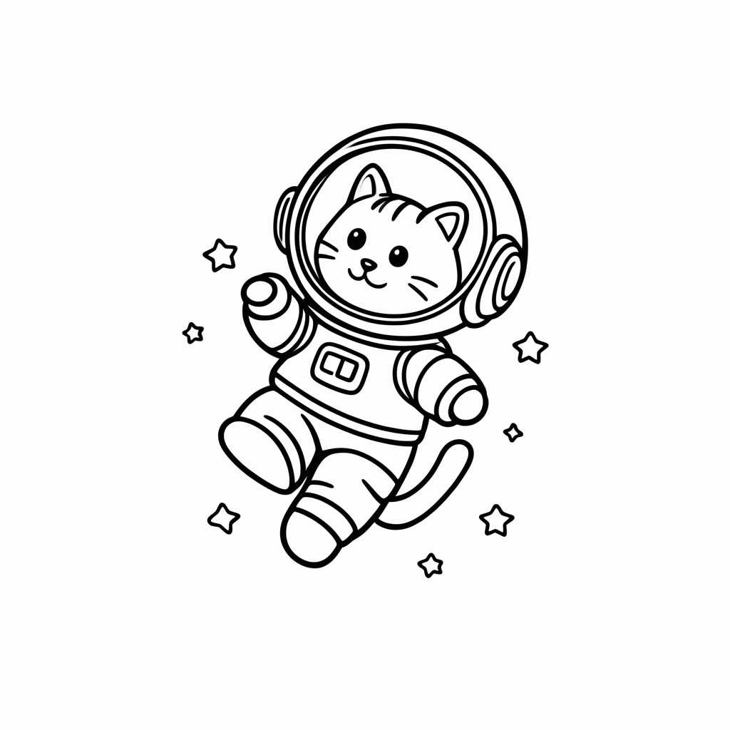 Desenho de Gato Astronauta para colorir e imprimir grátis em folha A4