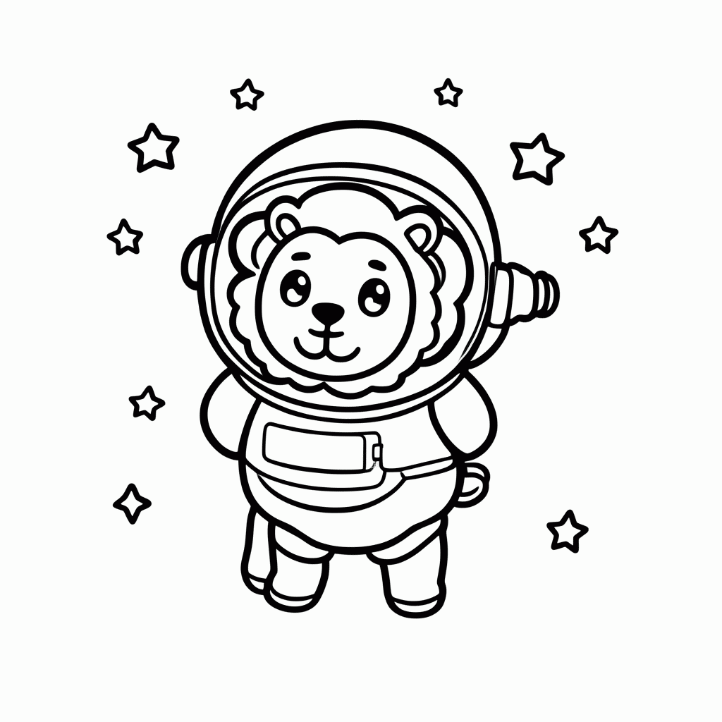 Desenho de Leão Astronauta para colorir e imprimir grátis em folha A4