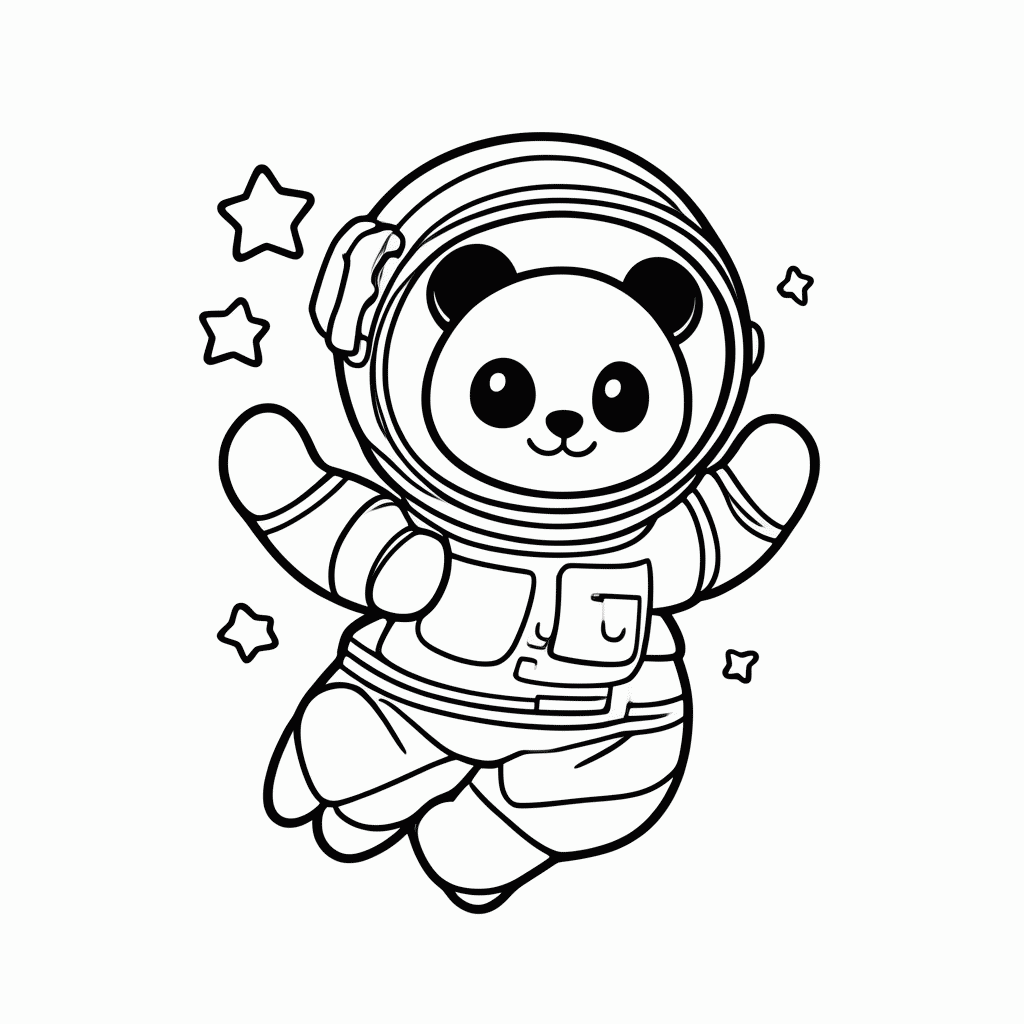 Desenho de Panda Astronauta para colorir e imprimir grátis em folha A4