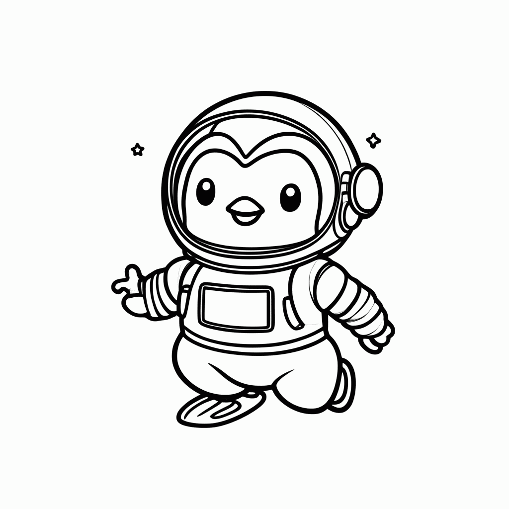 Desenho de Pinguim Astronauta para colorir e imprimir grátis em folha A4