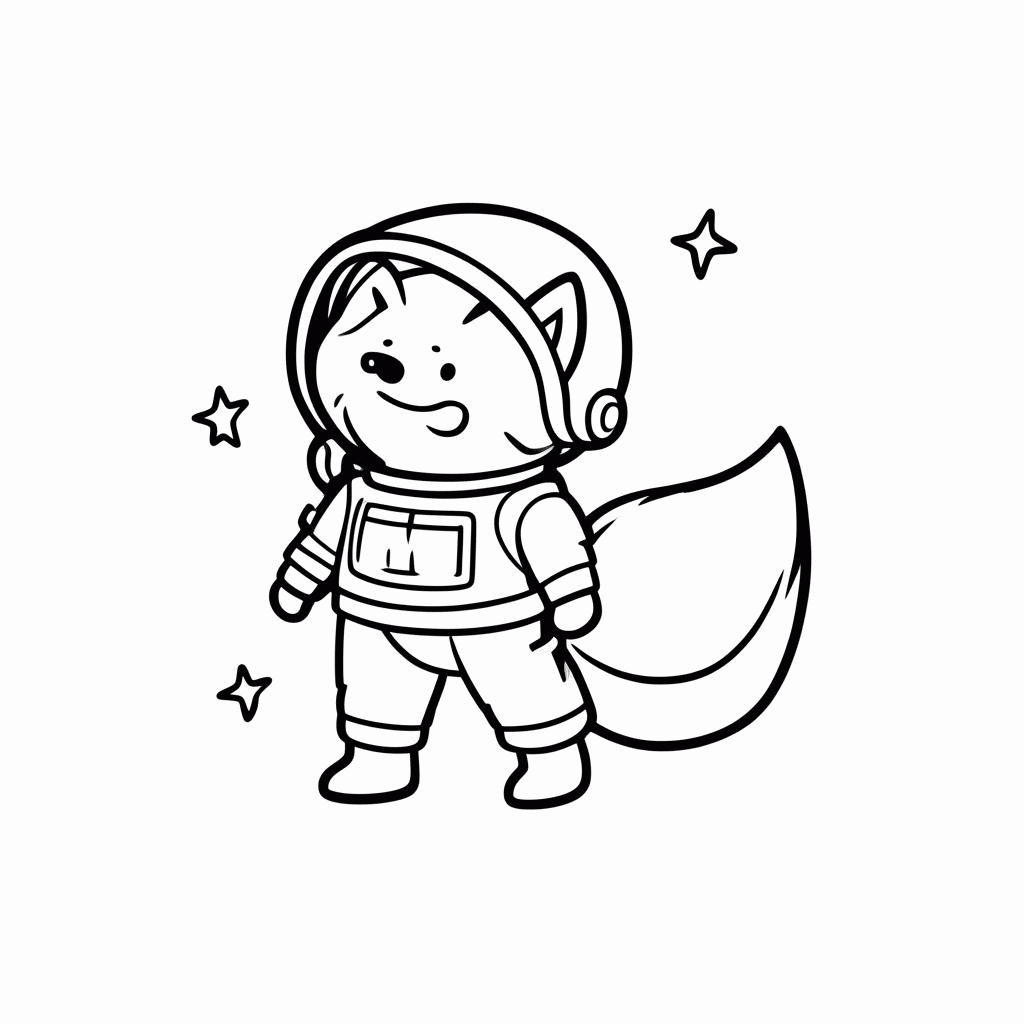 Desenho de Raposa Astronauta para colorir e imprimir grátis em folha A4