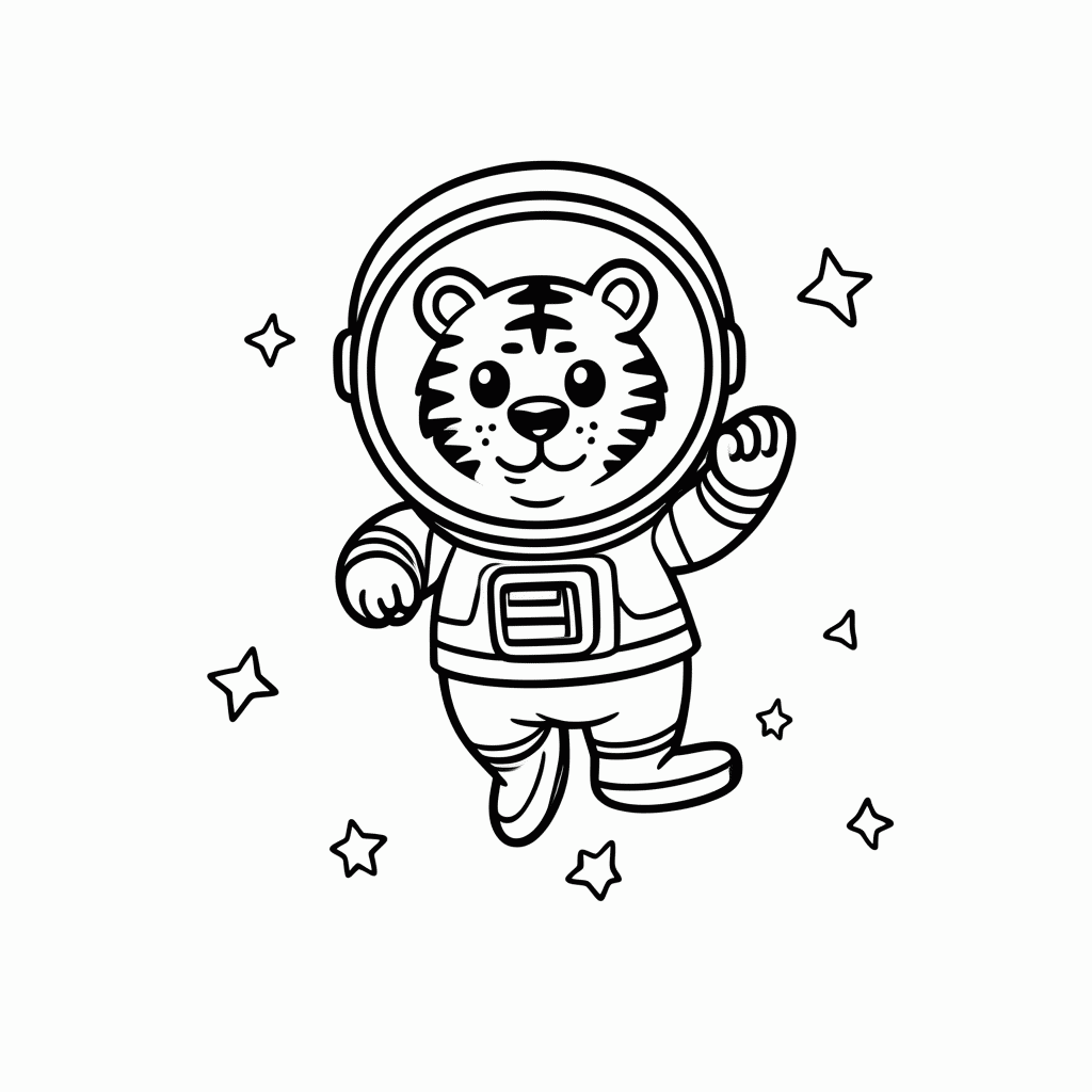 Desenho de Tigre Astronauta para colorir e imprimir grátis em folha A4