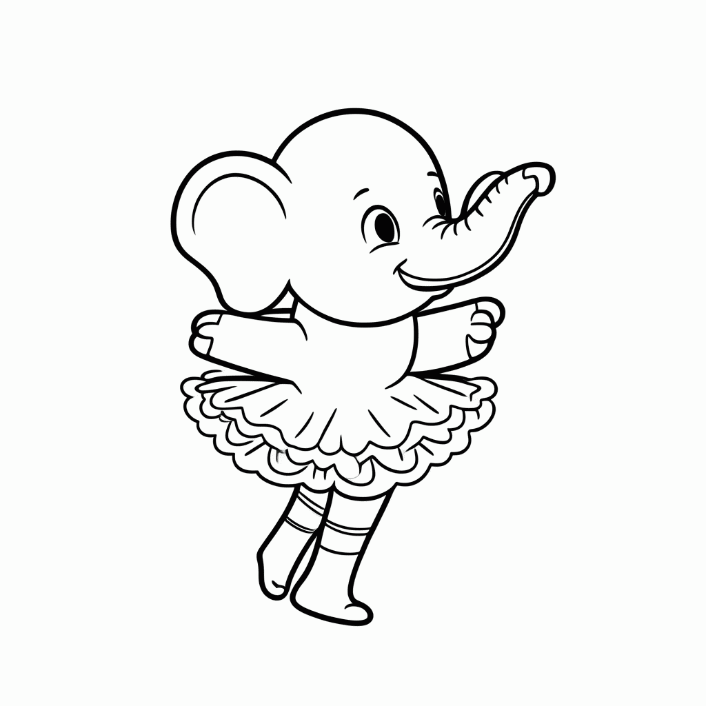 Desenho de Elefante de Balé para colorir e imprimir grátis em folha A4