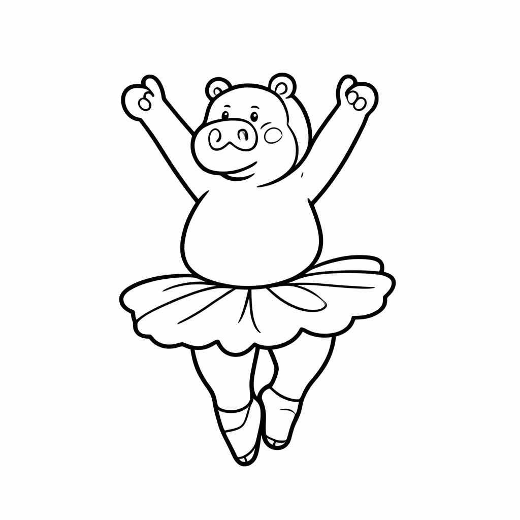 Desenho de Hipopótamo de Tutu para colorir e imprimir grátis em folha A4
