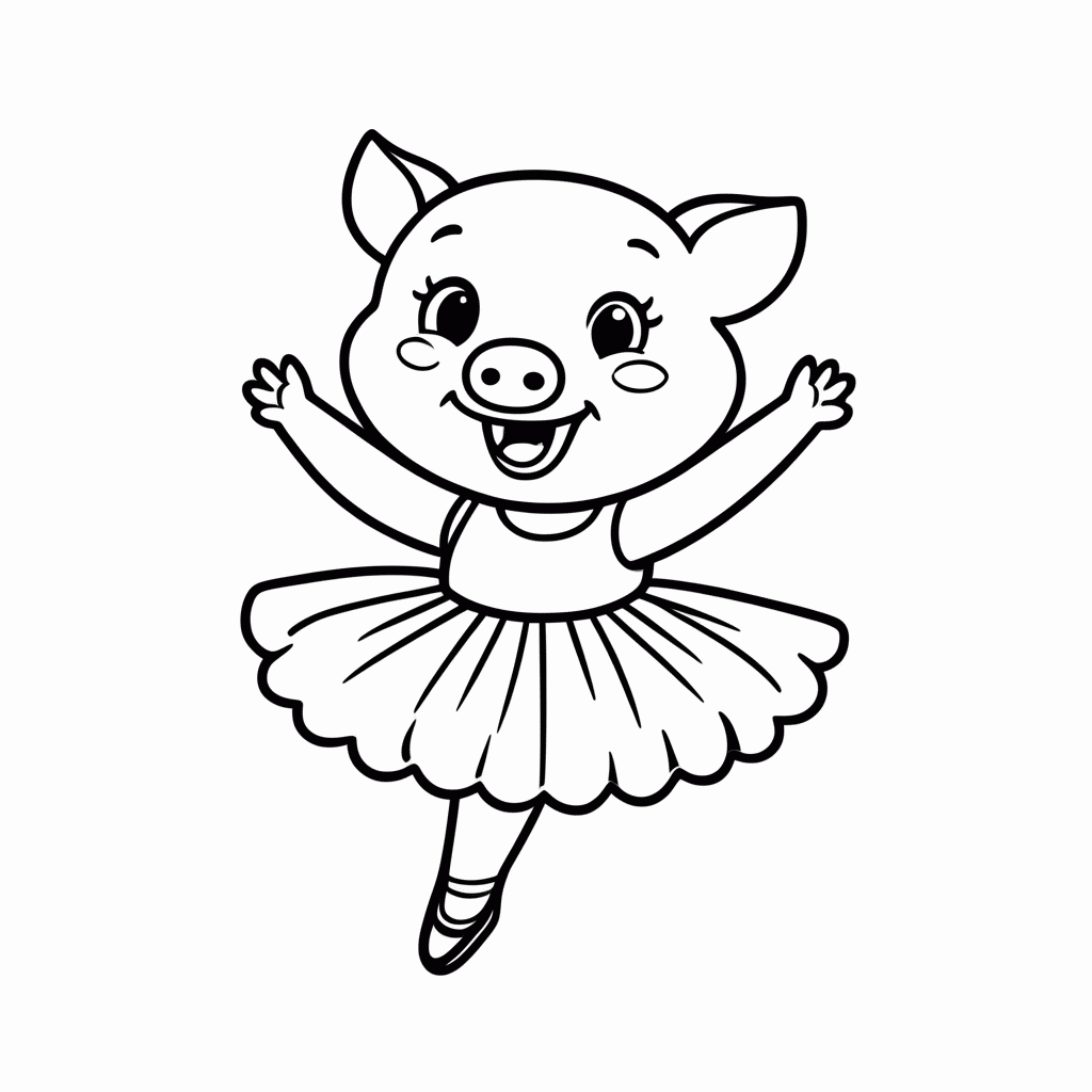Desenho de Porquinha Bailarina para colorir e imprimir grátis em folha A4