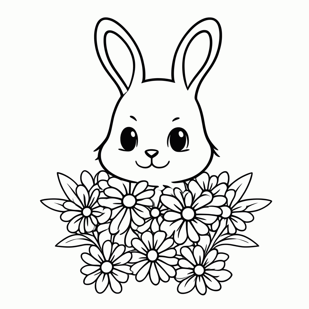 Desenho de Filhote De Coelho Na Flor para colorir e imprimir grátis em folha A4