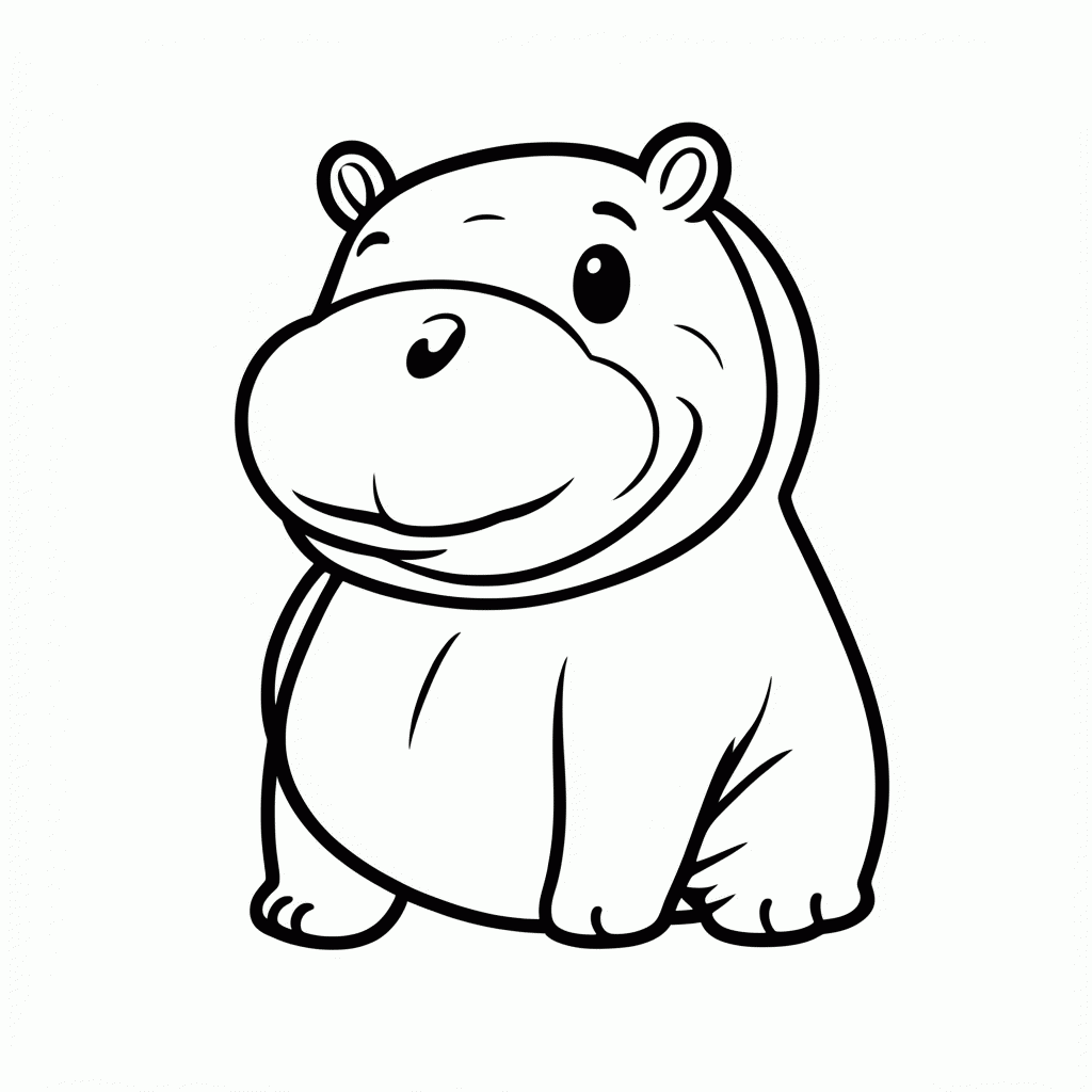 Desenho de Filhote De Hipopotamo para colorir e imprimir grátis em folha A4
