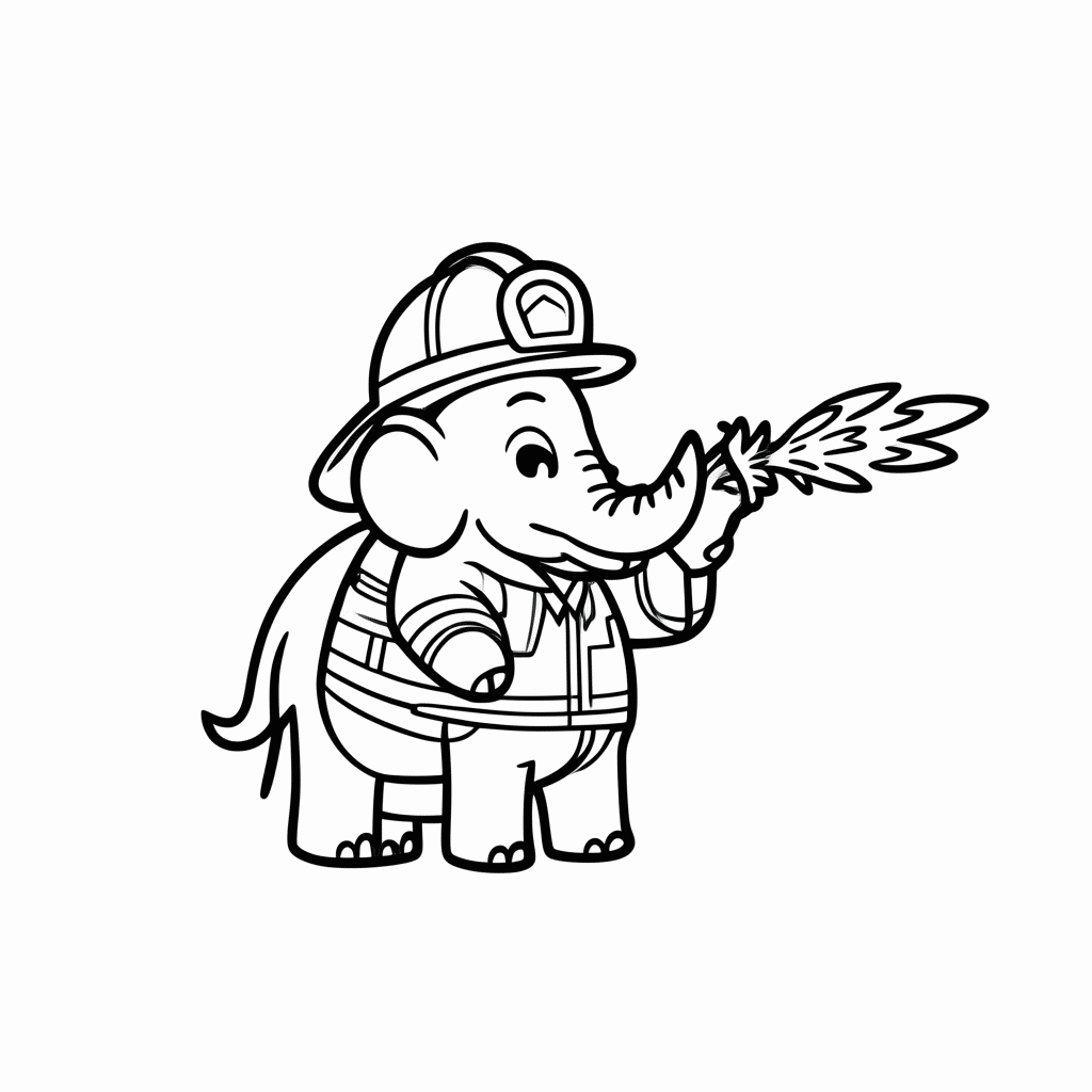 Desenho de Elefante Apagando Fogo para colorir e imprimir grátis em folha A4