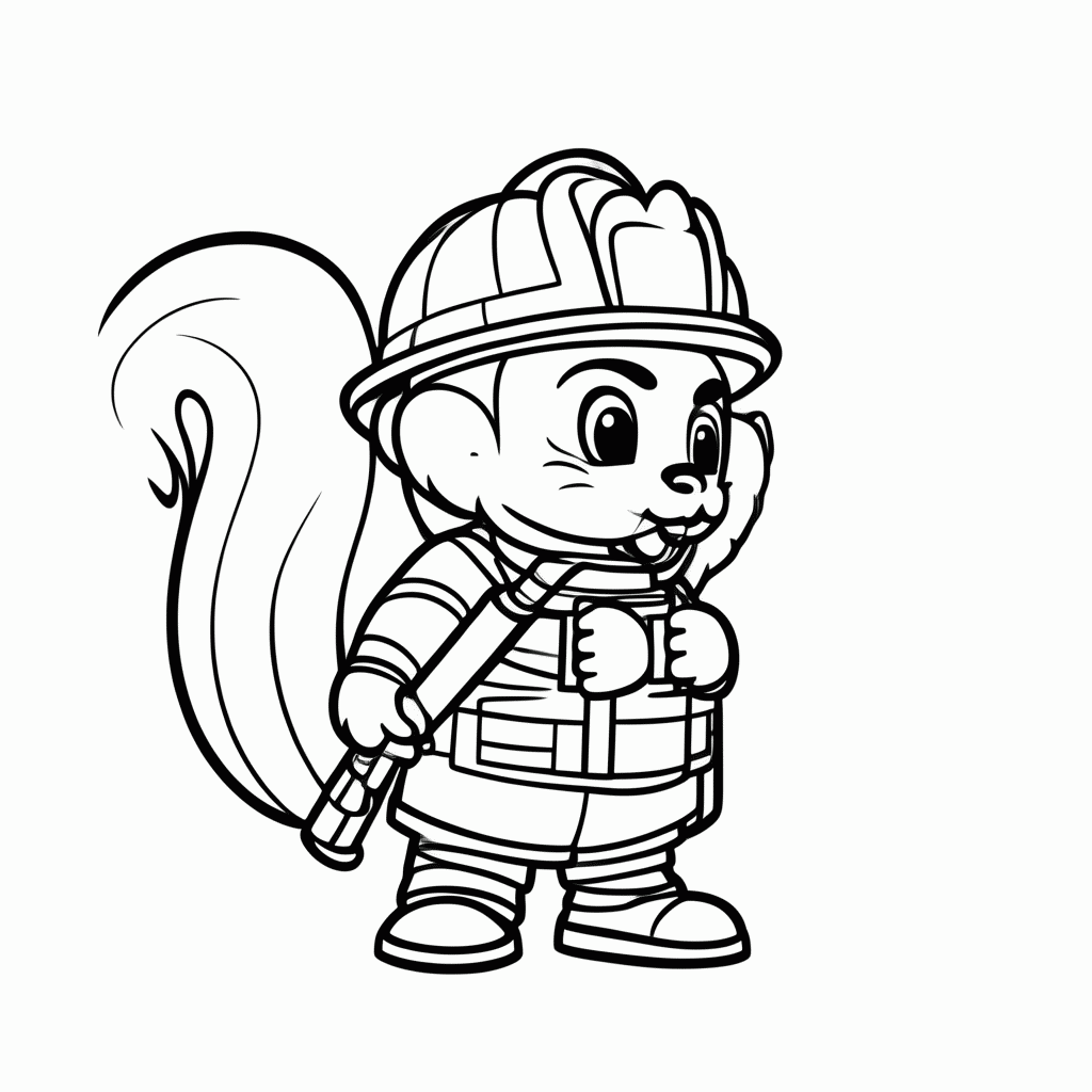 Desenho de Esquilo com Extintor para colorir e imprimir grátis em folha A4