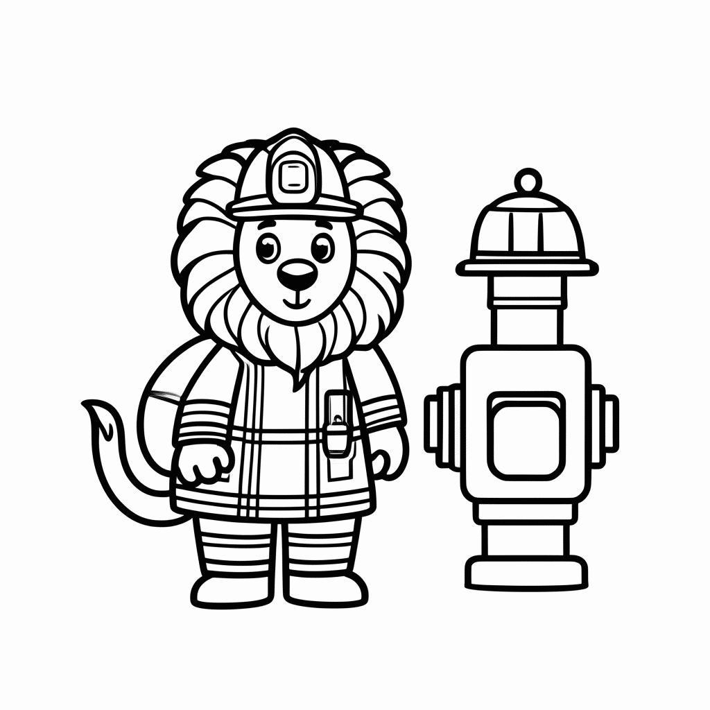 Desenho de Leão no Hidrante para colorir e imprimir grátis em folha A4