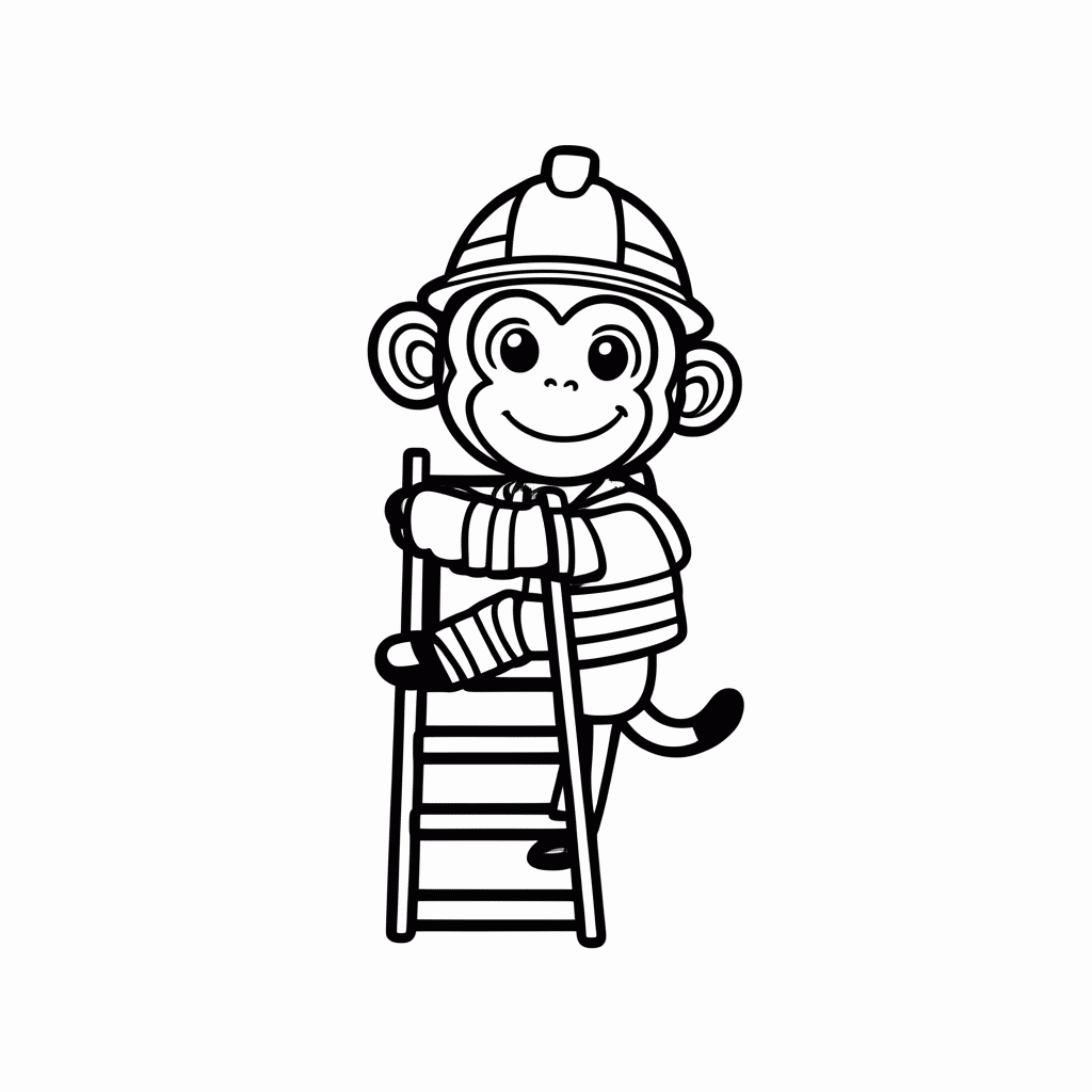 Desenho de Macaco na Escada para colorir e imprimir grátis em folha A4